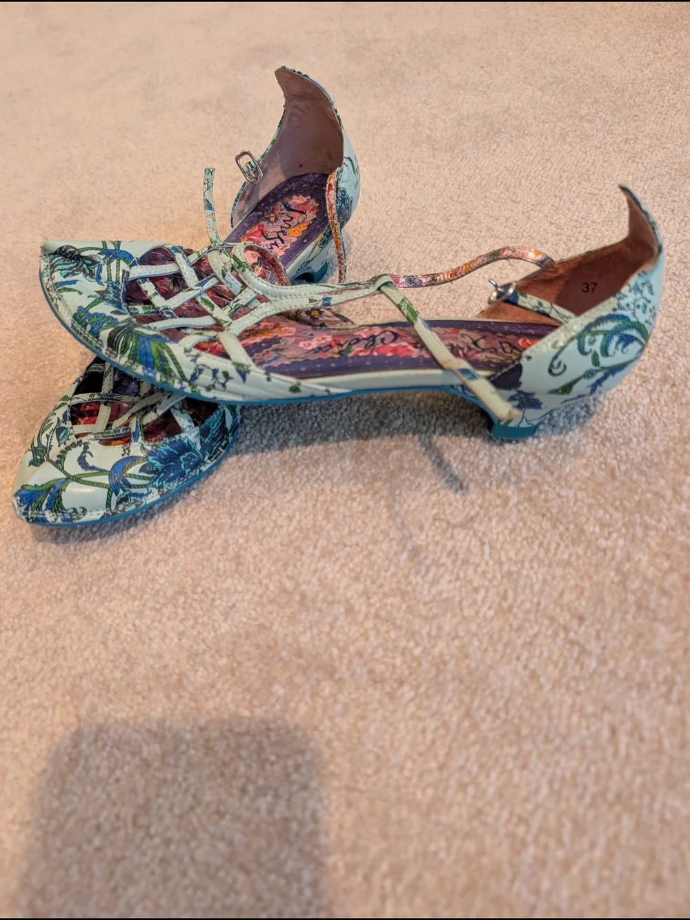 Irregular Choice Mint, Purple & Blue Floral Strappy Flats